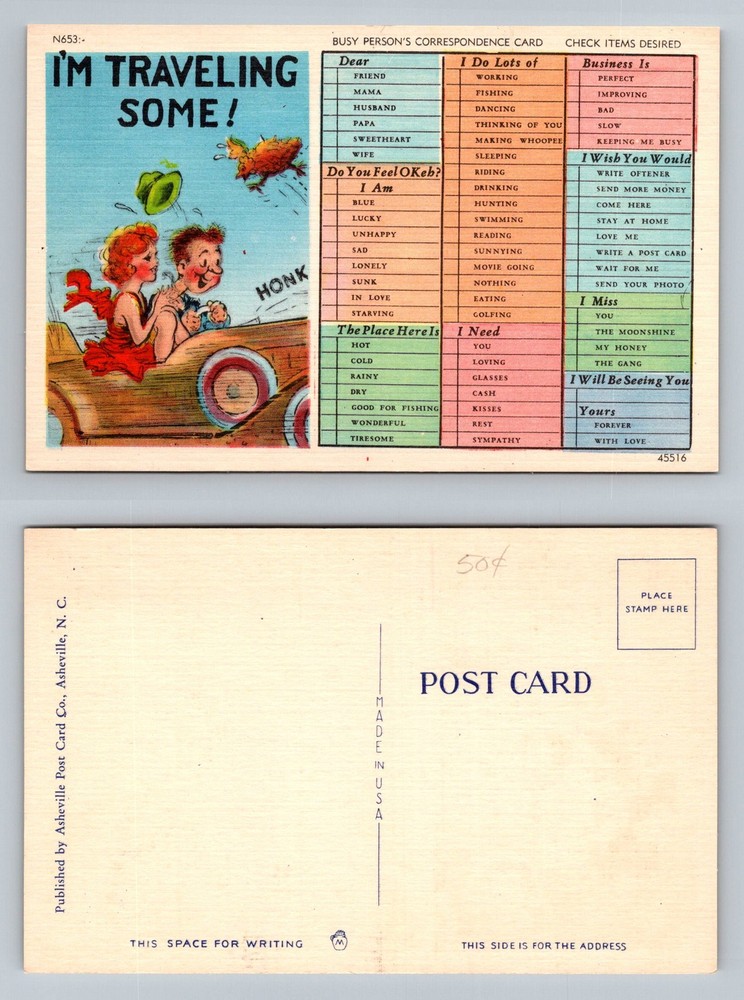 Asheville, NC-North Carolina, I'm Traveling Some! Comic Card Vintage Postcard