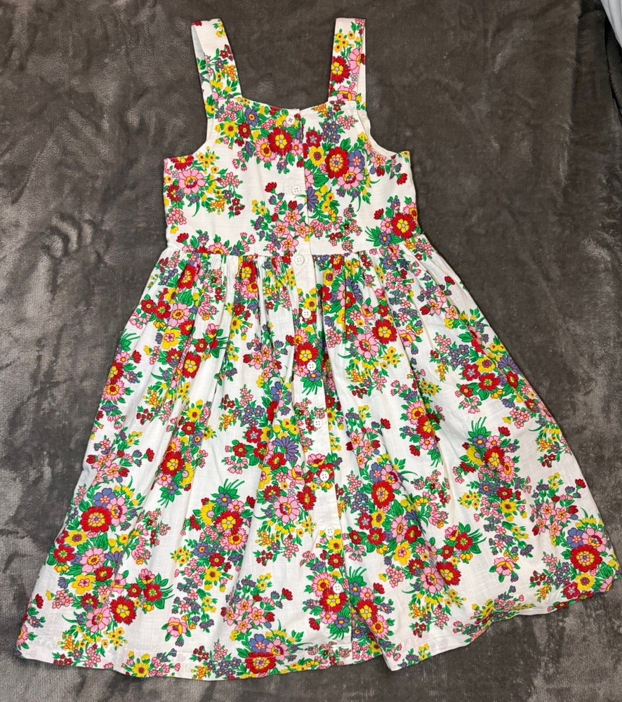 Mini Boden Remy Floral Cotton Button-Up Dress Girls Size 7-8 Garden Print