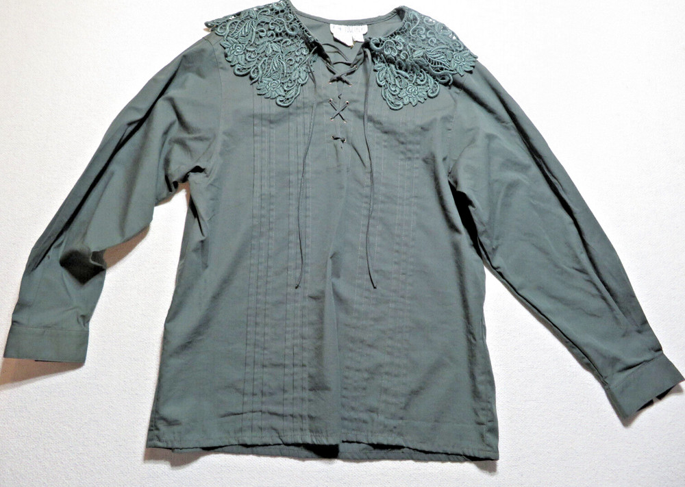 Together Green Lace Accents Women's Blouse Size Missy/M