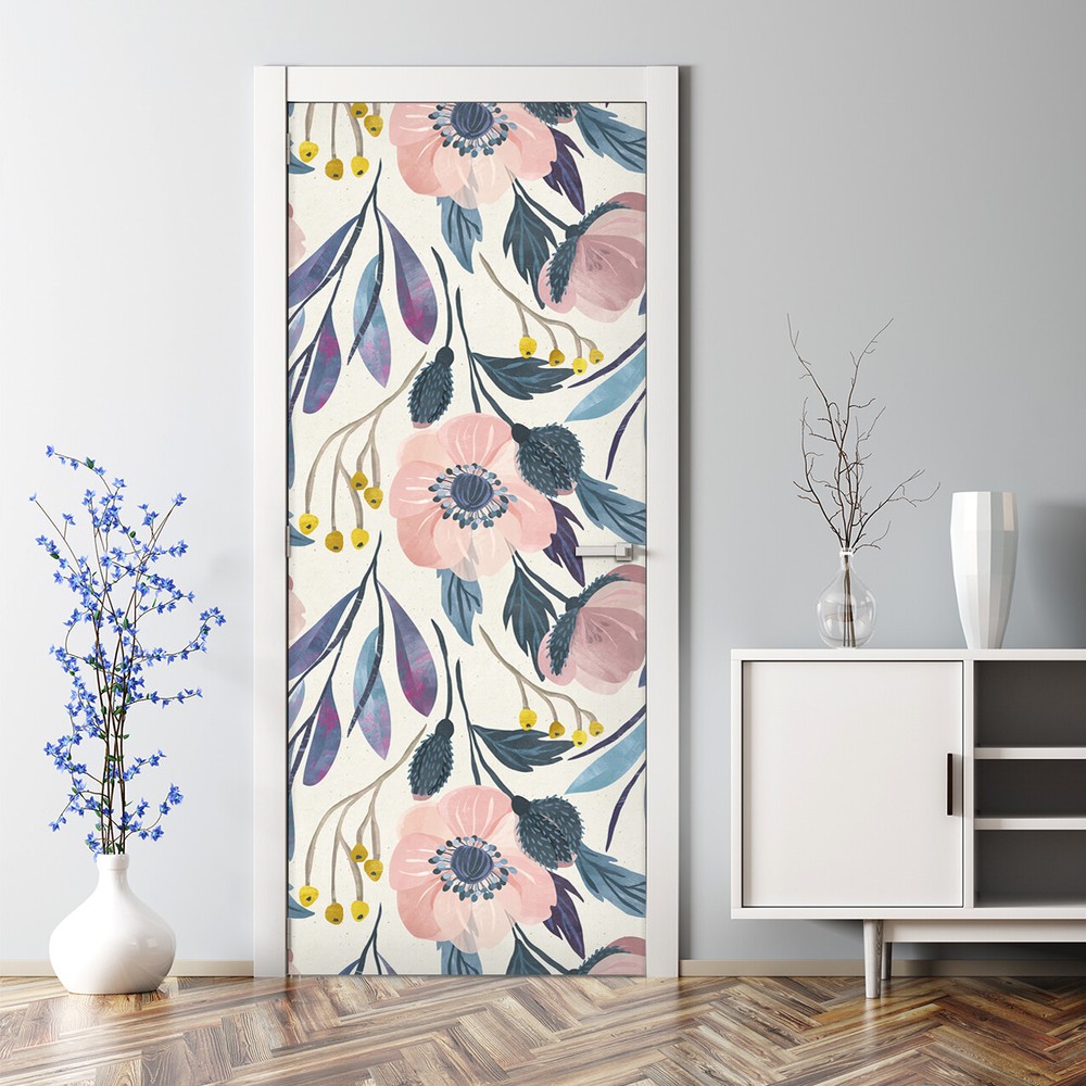Bubble Free Door sticker Dangle Flowers Pastels Floral Pattern self adhesive