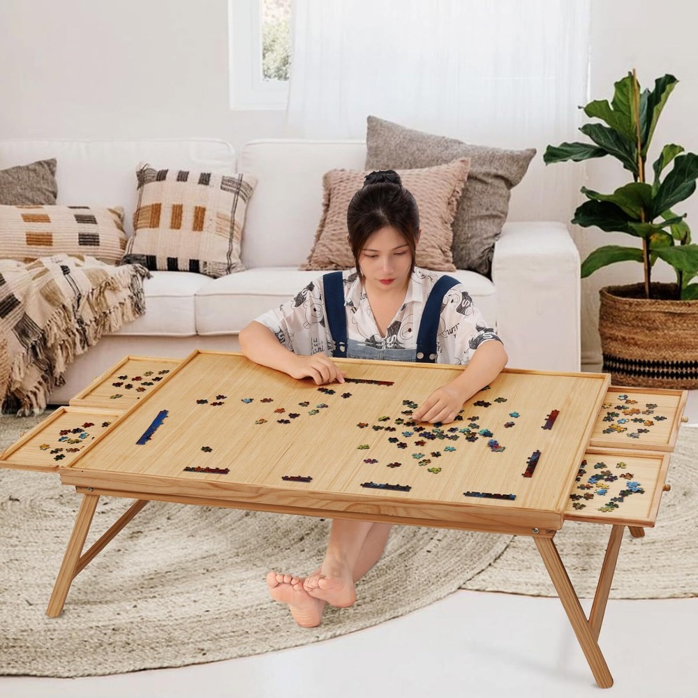 TEAKMAMA 2000 Piece Wooden Jigsaw Puzzle Board with 4 Drawers Folding Puzzle ...