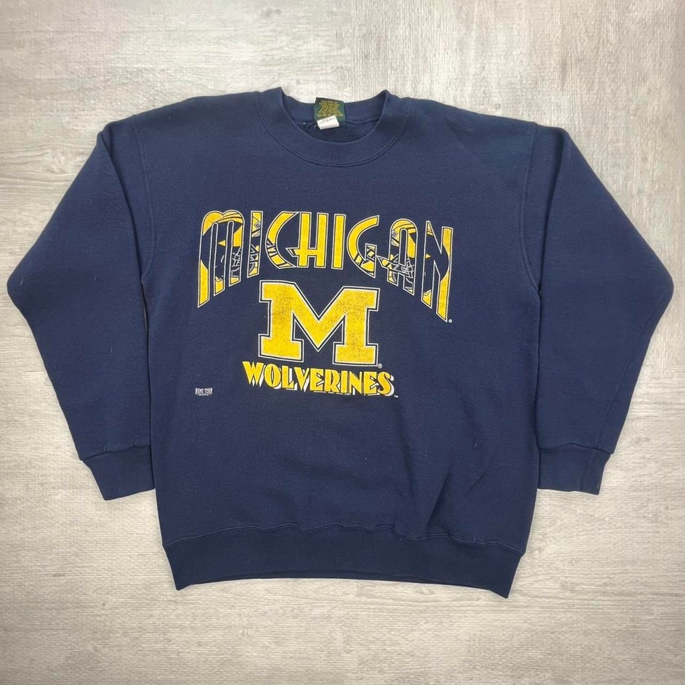 Vintage 90s Michigan Wolverines Football Sweatshirt Size: L Blue Yellow NCAA