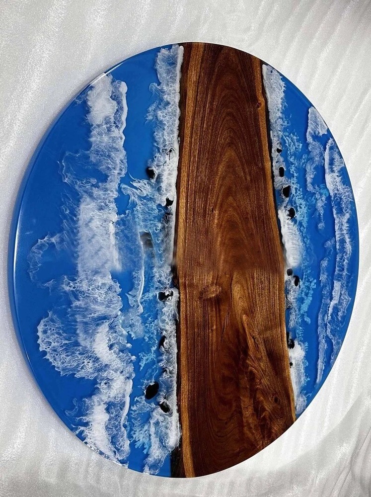 Round Ocean Epoxy Resin Coffee Table, Epoxy Wooden Table, Luxury Furniture Decor