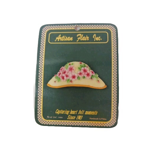Vintage Hat With Flowers Brooch Pin Pink Green Beige By Artisan Flair New In Pkg