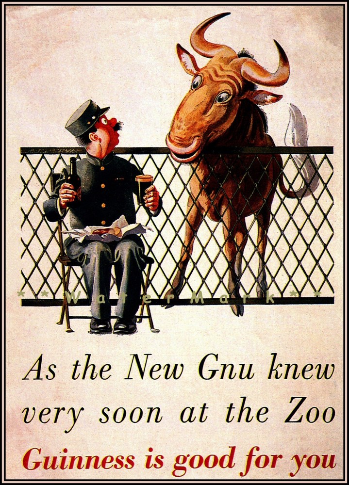 The Gnu Knew Guinness Vintage Poster Print Retro Bar Kitchen Decor Wall Art