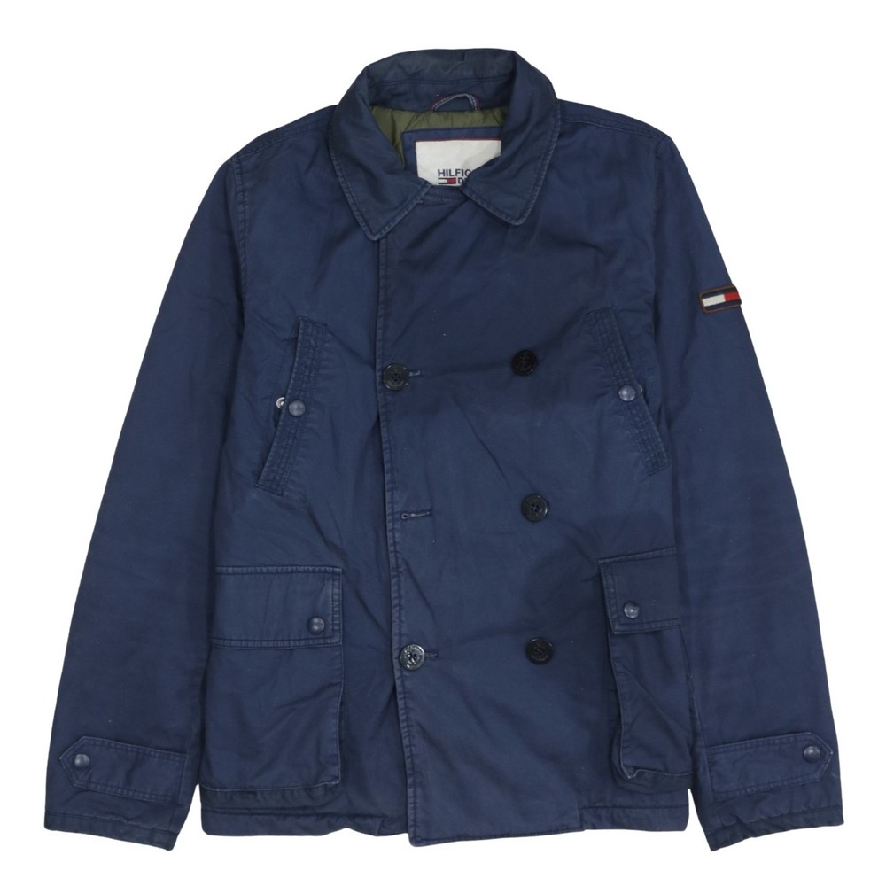Tommy Hilfiger Mens Jacket Navy Blue Double Breasted Logo Pocket Coat M