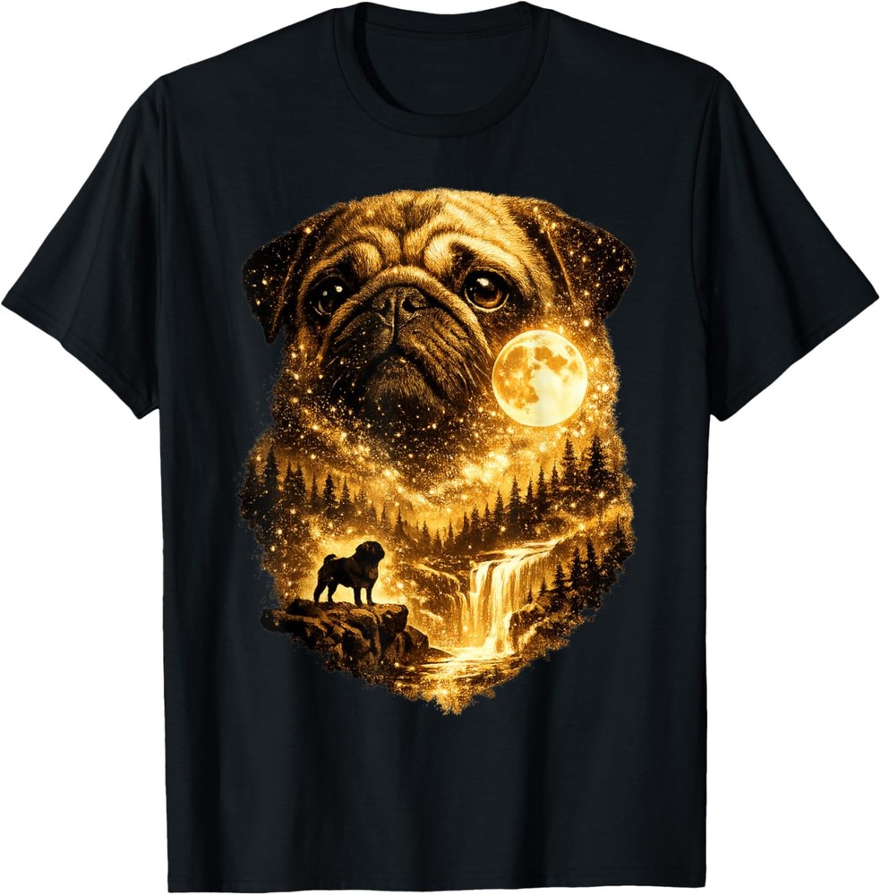 Black Pug Howling to The Moon 90s Retro Animal Dog Mom Pet T-Shirt