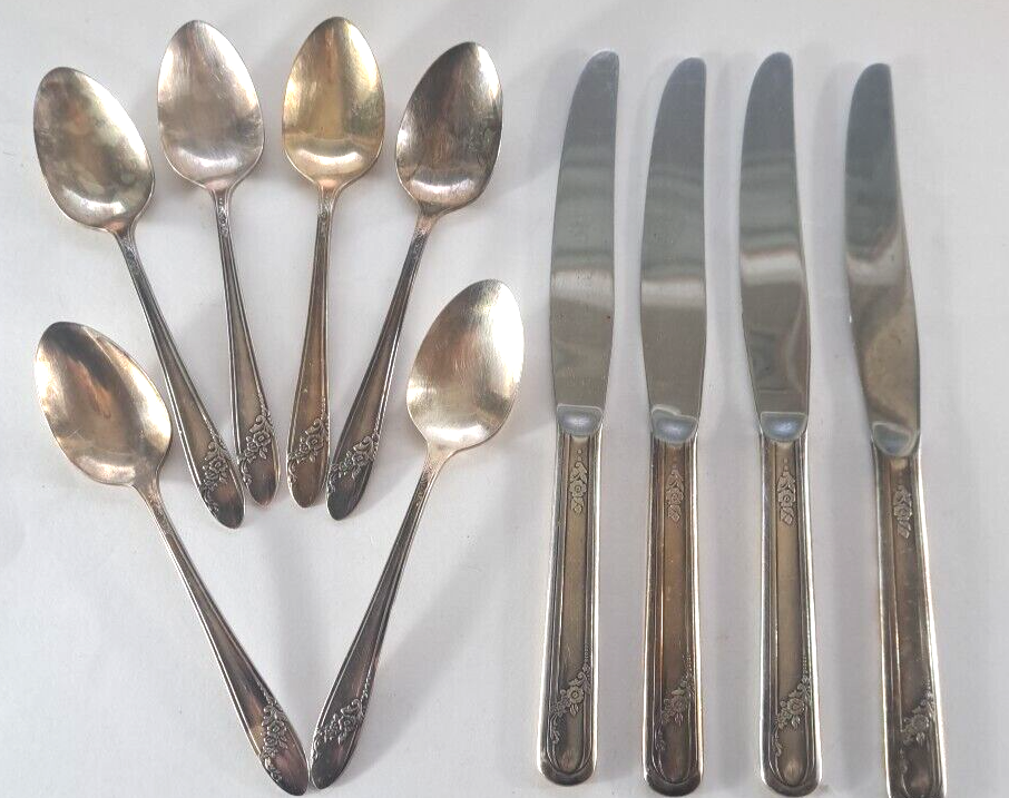 Vintage Oneida Queen Bess II Butter Knives Teaspoons Set of 10 Tudor Plate