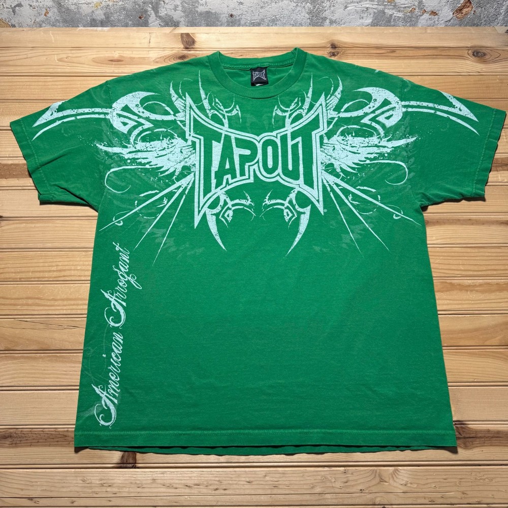 Vintage Y2K Tapout American Arrogant MMA Wrestling Tattoo Graphic T-Shirt - 2XL
