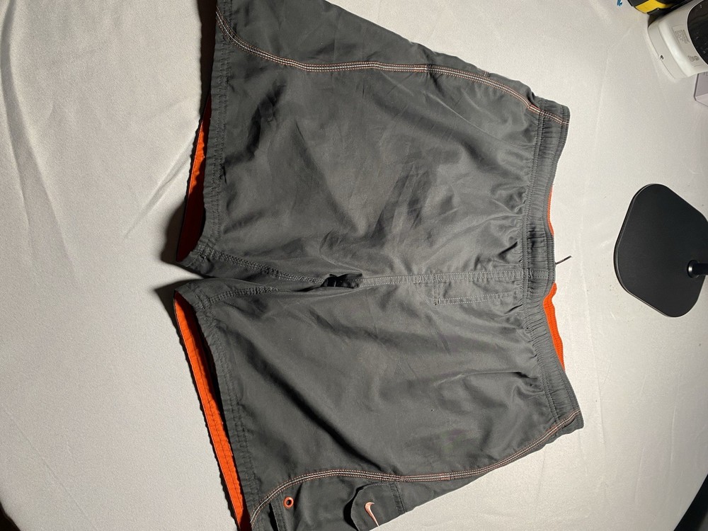 Nike Men's Swim Trunks Board Shorts - Gray & Orange - Size Large - Mesh Lined
