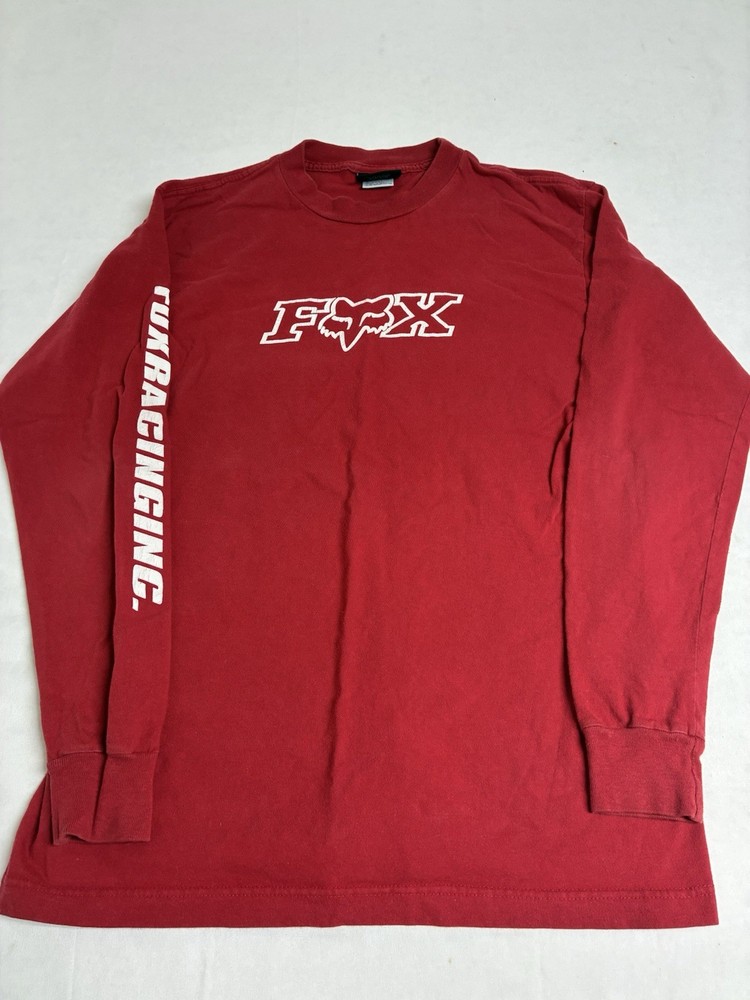Vintage Fox Motocross Racing T Shirt Long Sleeve Red Size Medium