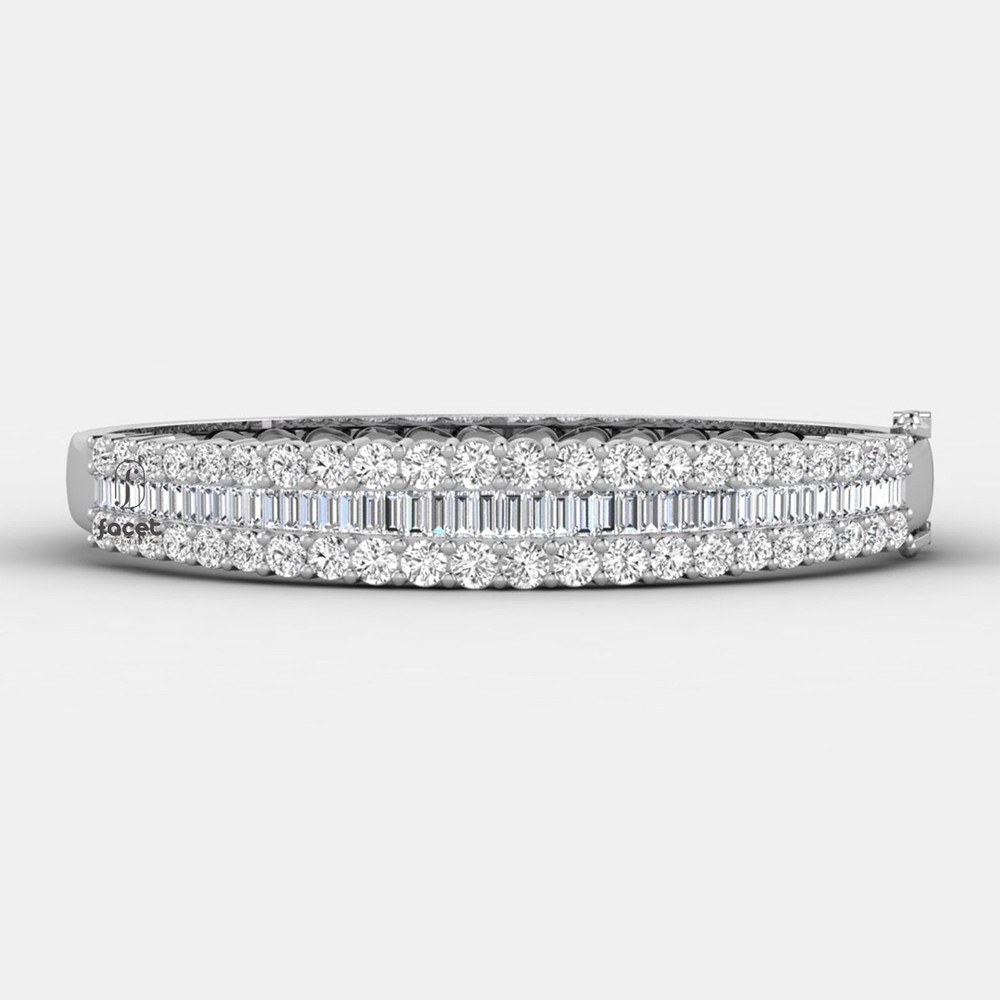 14K Gold Lab Grown Diamond Bangle Bracelet Baguette & Round Cut Anniversary Gift
