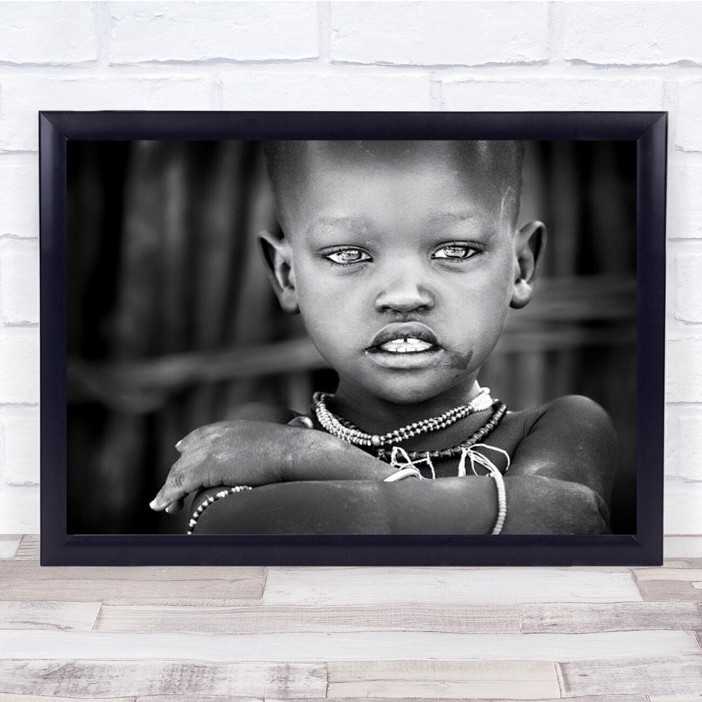 Wet Eyes Portrait B&W Documentary Kid Boy Child Necklace Wall Art Print
