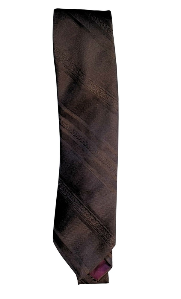 Ambassador Men's Brown Striped Textured Necktie 100% Polyester Classic Tie