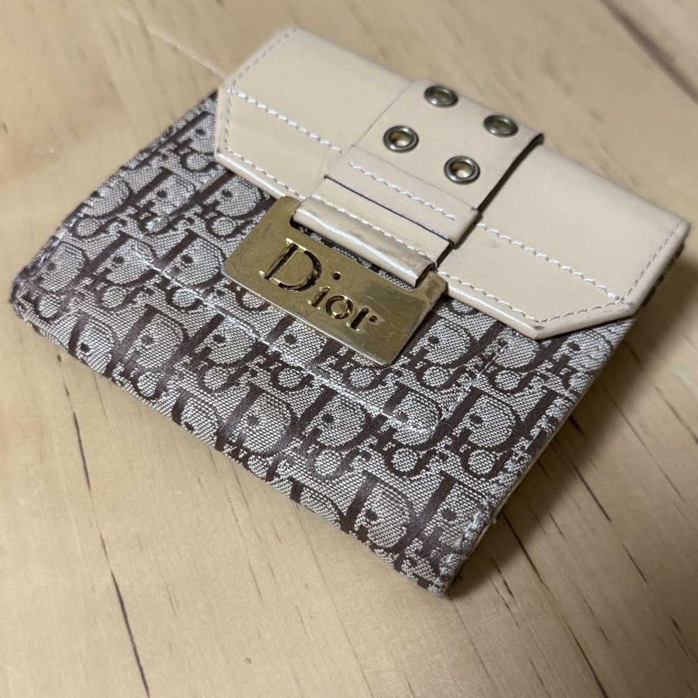 Dior Bifold Wallet Beige/Brown Men's Leather Credit Card Money Gift