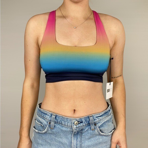 BEACH RIOT Sport Katya Top in Ocean Sunset Ombré Crop Bra Gym Yoga Workout