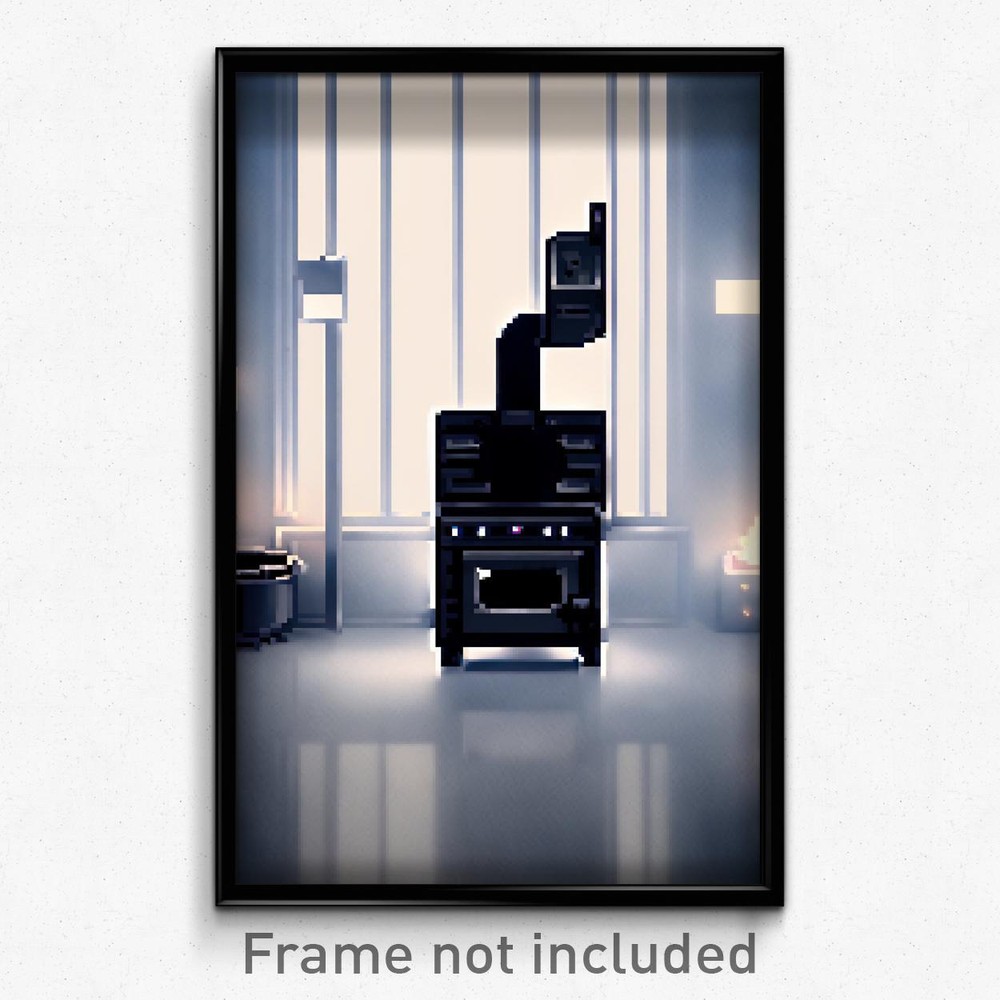 Pixel Art Poster - Black Stove (8 Bit Psychedelic Trippy Weird Video Game Print)
