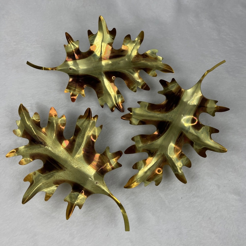 VTG HOMCO Home Interiors Brass Oak Leaf Wall Decor Set of 3 – Leaf Metal Art