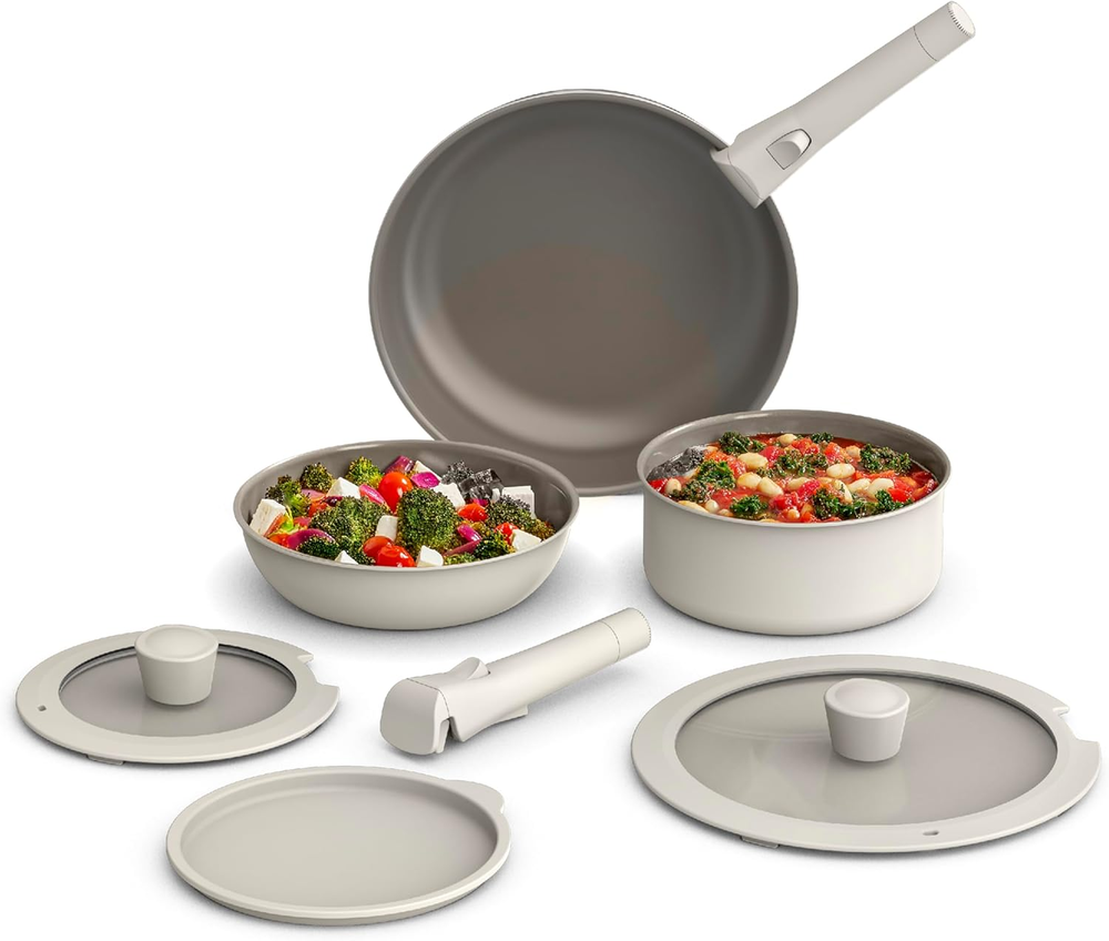8-Piece Fits-Anywhere Nonstick Cookware Set with Evergood Ceramic Coating