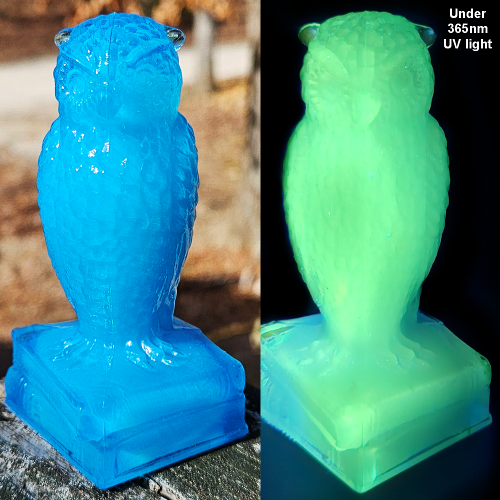 VINTAGE DEGENHART BLUE GLASS OWL FIGURINE CHAD'S LITTLE BOY BLUE GLOWS UV GREEN