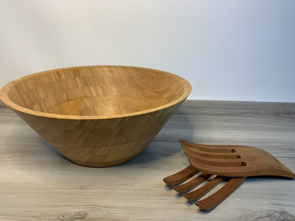 Target Home Natural Wood XL Salad Serving Decorative Bowl 12” & Tossing Forks