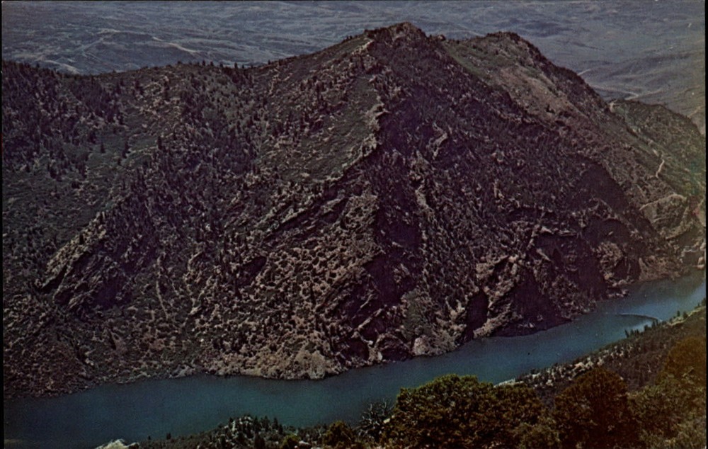 Morrow Point Dam Cimarron Colorado aerial view ~ 1970s vintage postcard