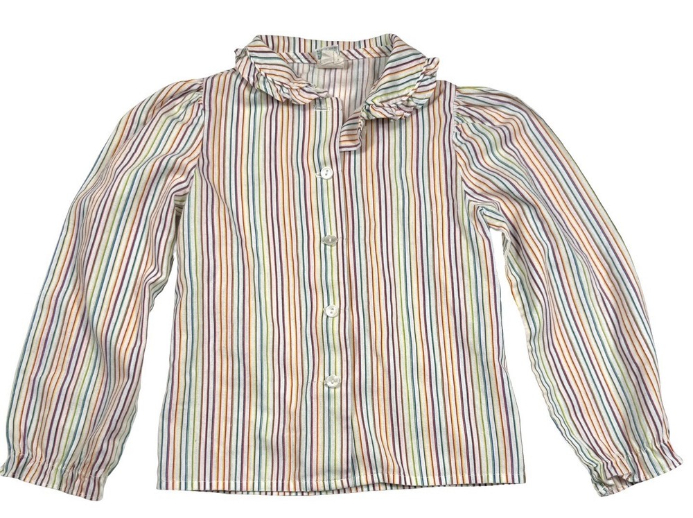 Vintage Peaches & Cream Girls Rainbow Stripe Blouse Prairie Top Size 5 Retro