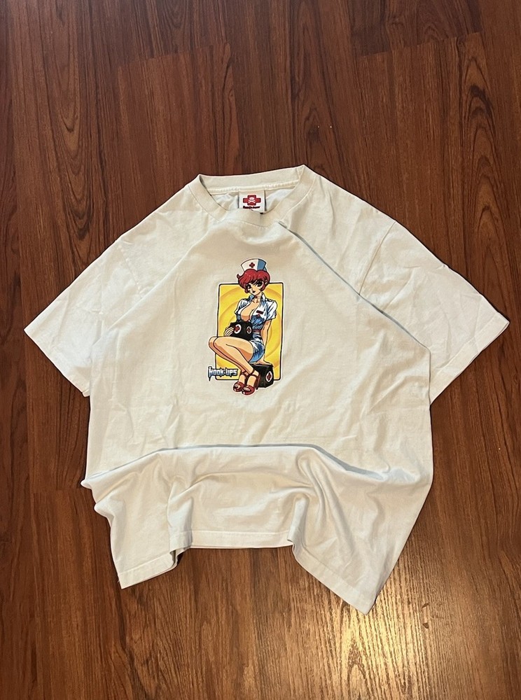 Hook UPS Skate T-Shirt Nurse Anime Girl White 90s Vintage XL