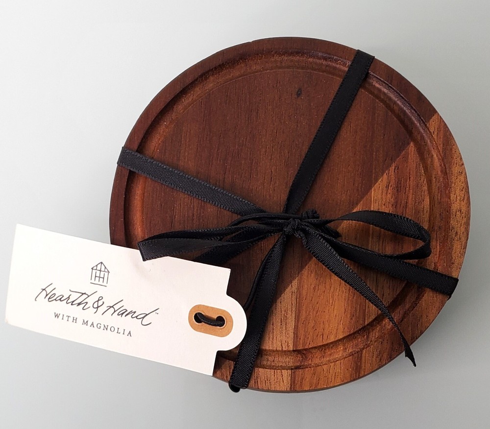 Rustic Acacia Wood Coasters Farmhouse Style Set of 4 by Hearth & Hand 3.94-image