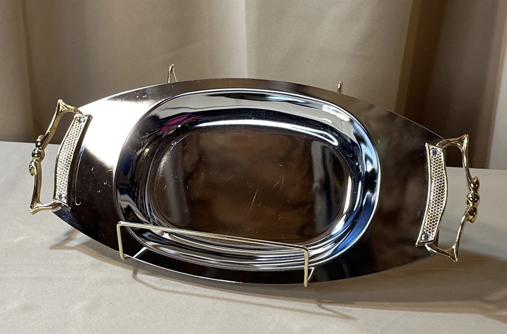 KROMEX Vintage Serving Tray Platter Art Deco Made in USA 14”x 6 5/8” Two-tone