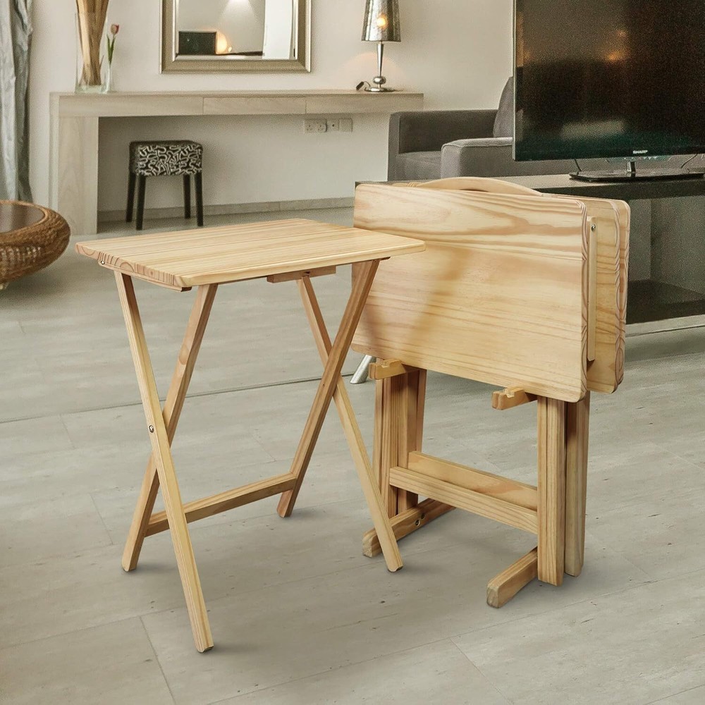 Set of 4 folding Tray Table Set and matching storage stand 5 Piece