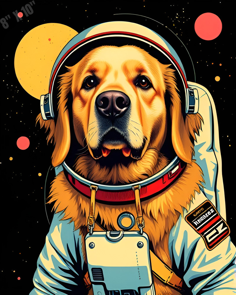 Golden Retriever Astronaut Space Pop Art 8X10 Print