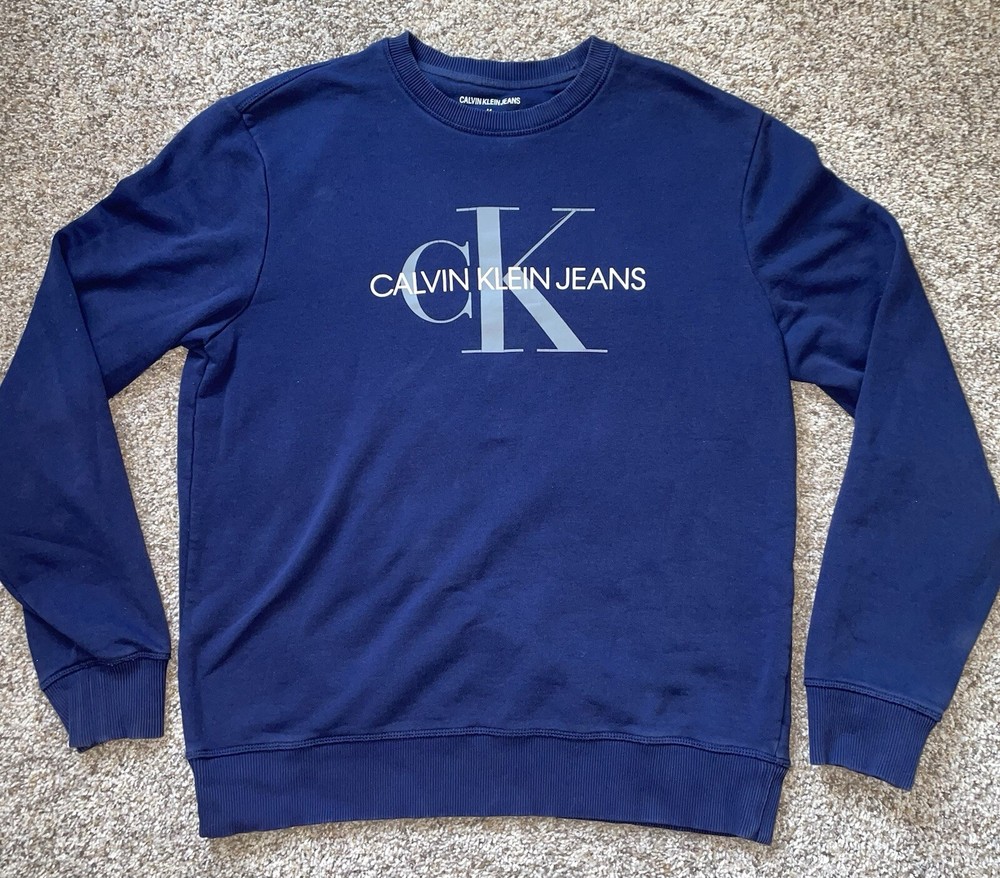Men’s Calvin Klein Jeans Sweater Pullover Size Medium Crew Long Sleeve Navy Blue