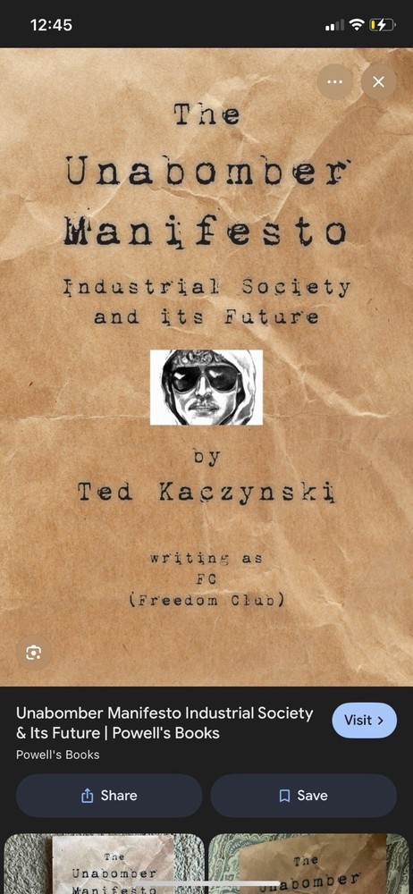 The Unabomber Manifesto Ted Kaczynski Paperback Political Science