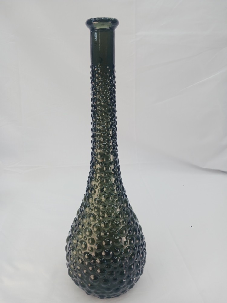 Vtg MCM Tall Vase Green Bubble Art Glass 15.25