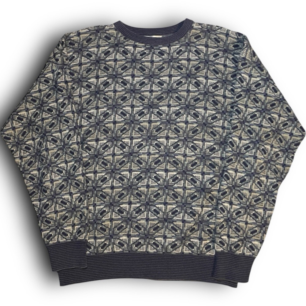 Vintage Textured Knit Pullover Sweater Mens XL Abstract Geometric Art Sweatshirt