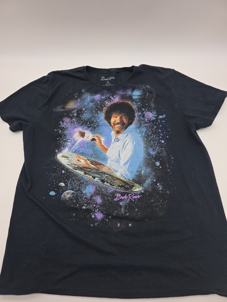Bob Ross Galaxy Painting Graphic T-Shirt Black Short Sleeve Men's SZ XL..#45075
