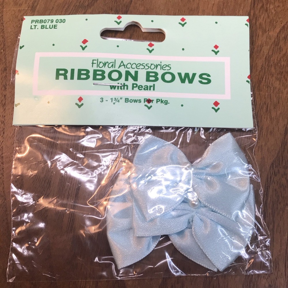 2-Pack 1 3/4 Inch Light Blue Craft Ribbon Bows with Pearl Centers