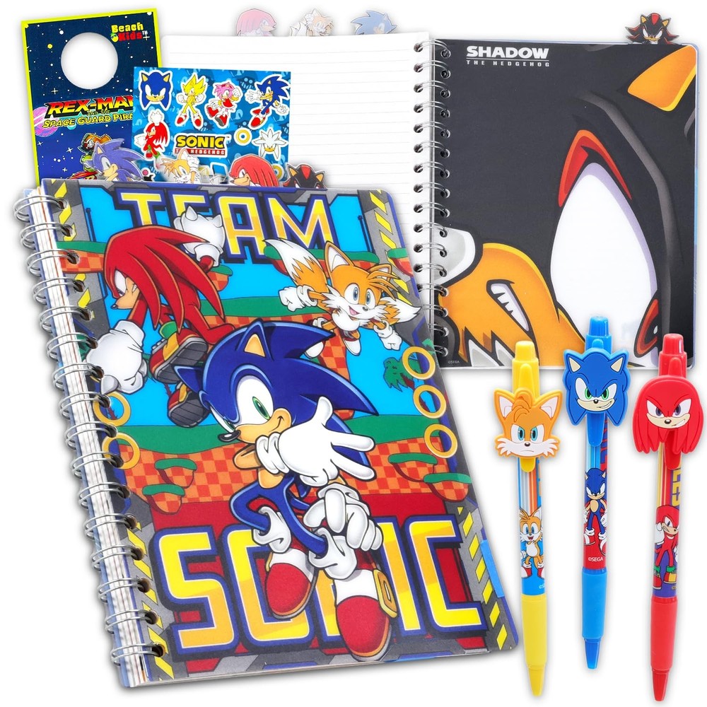 Stationery Journal Set for Kids - Bundle with Sonic Spiral Notebook, Pens, St...