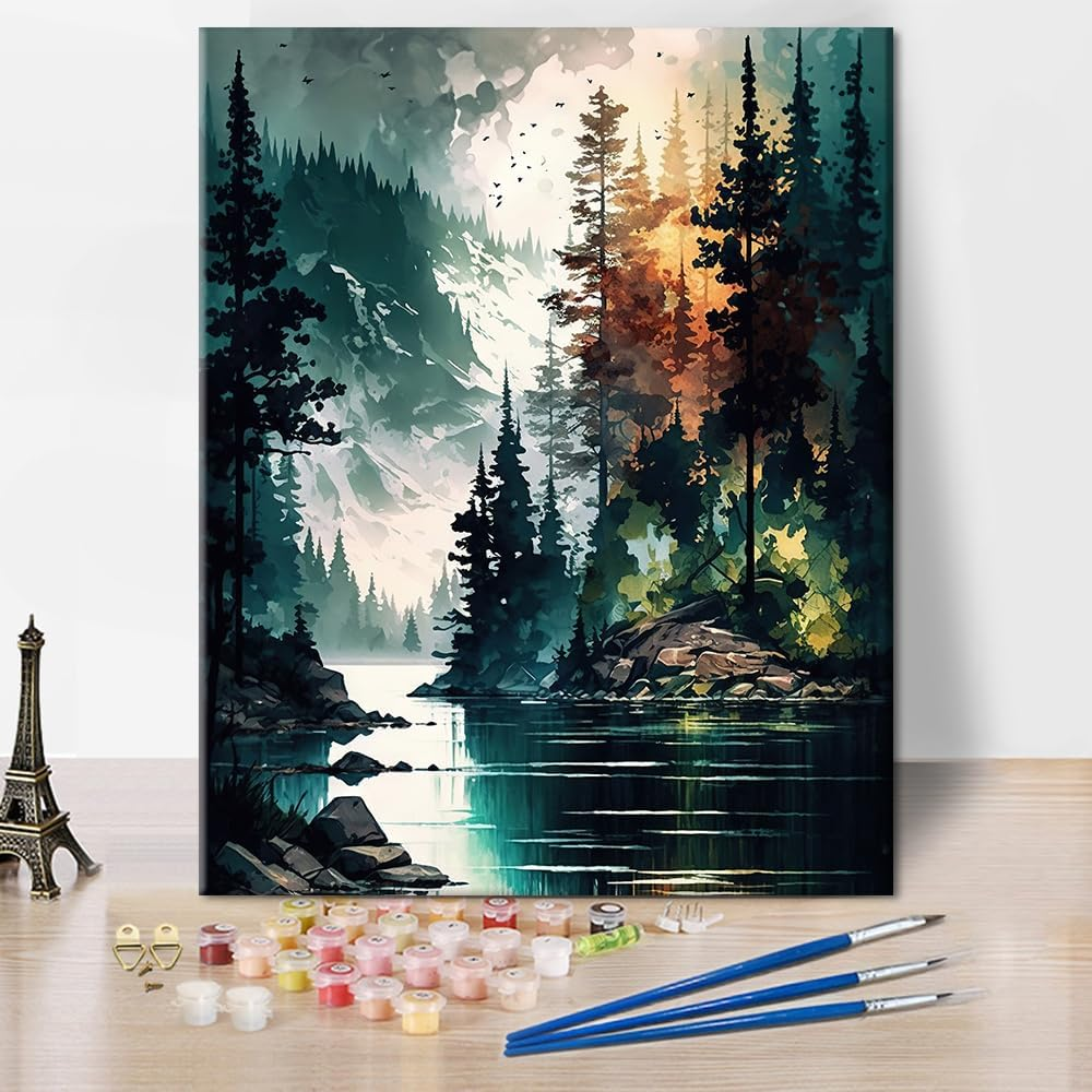 Paint by Numbers for Adults Beginner, Forest Lake Paint by Numbers, Abstract For-image