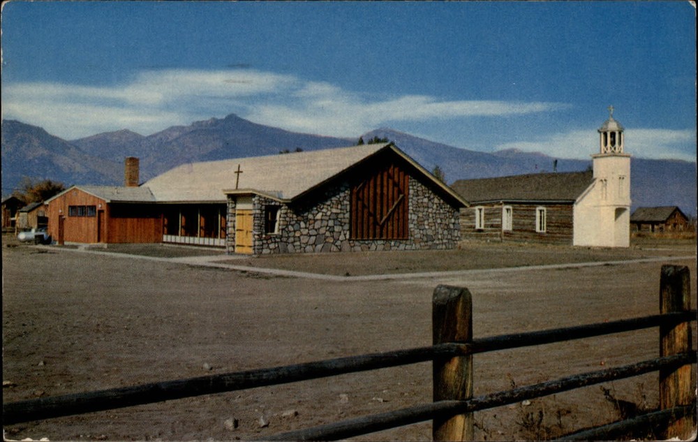 Stevensville Montana St Mary's Mission new & old buildings mailed 1974 postcard