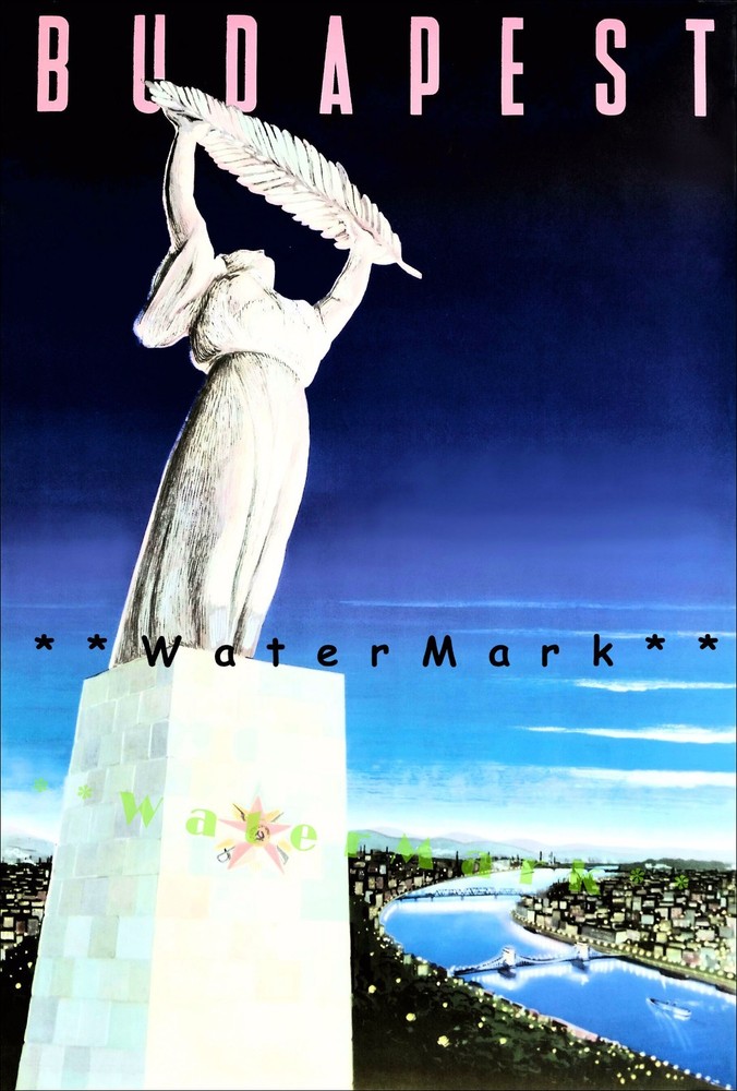1950 Hungary Freedom Statue Budapest Vintage Travel Art Print Poster