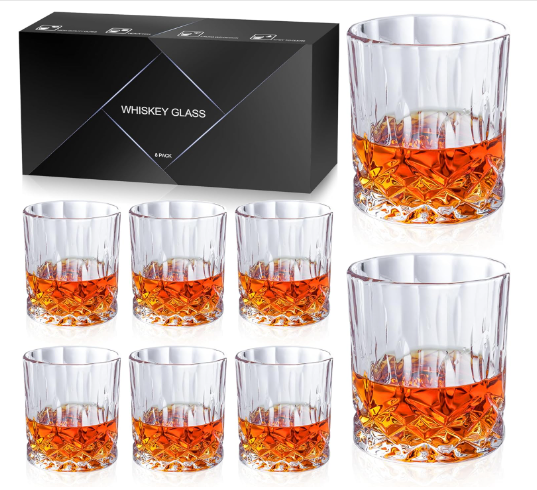 Set of 8 Crystal Whiskey Glasses, 11 Oz Old Fashioned Glasses, Rocks Glasses,...