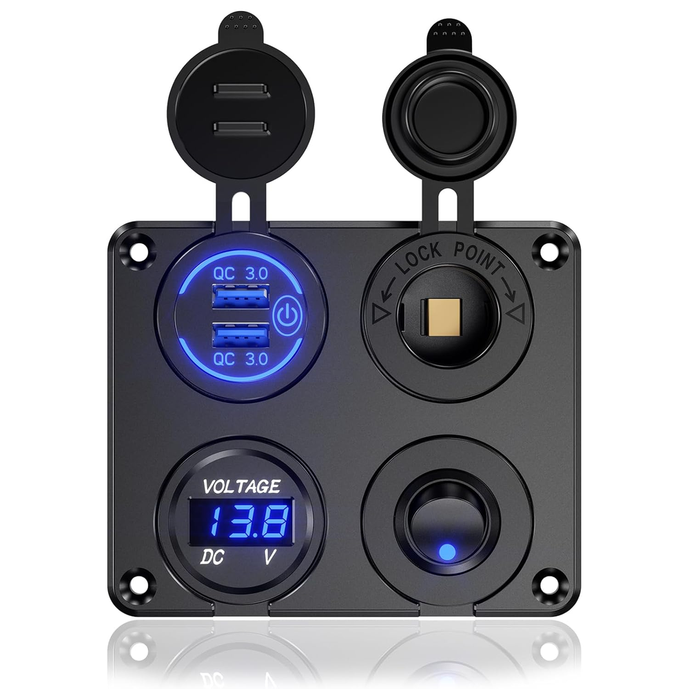 4-in-1 12V Car Charger Panel with Dual QC 3.0 USB Ports & 36W Output