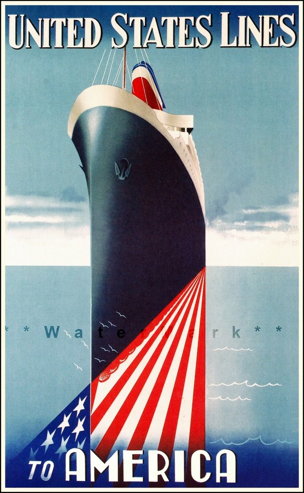 United States Lines 1947 To America Vintage Poster Print Retro Style Ship Art