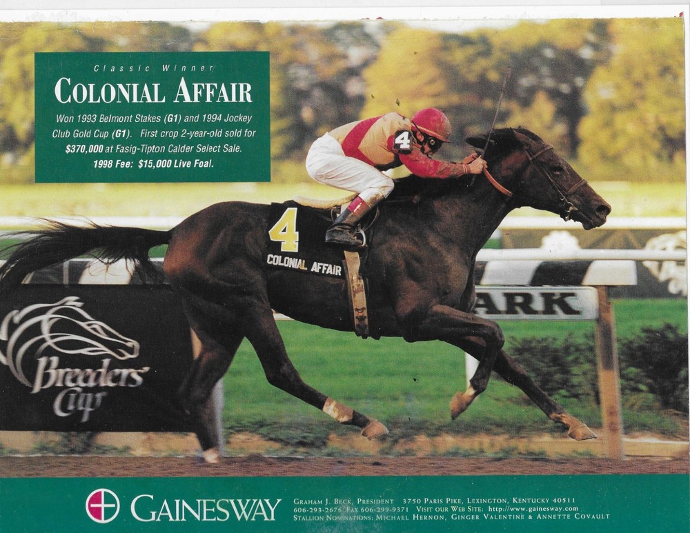Horse Racing Colonial Affair  Gainesway  Original Print Ad