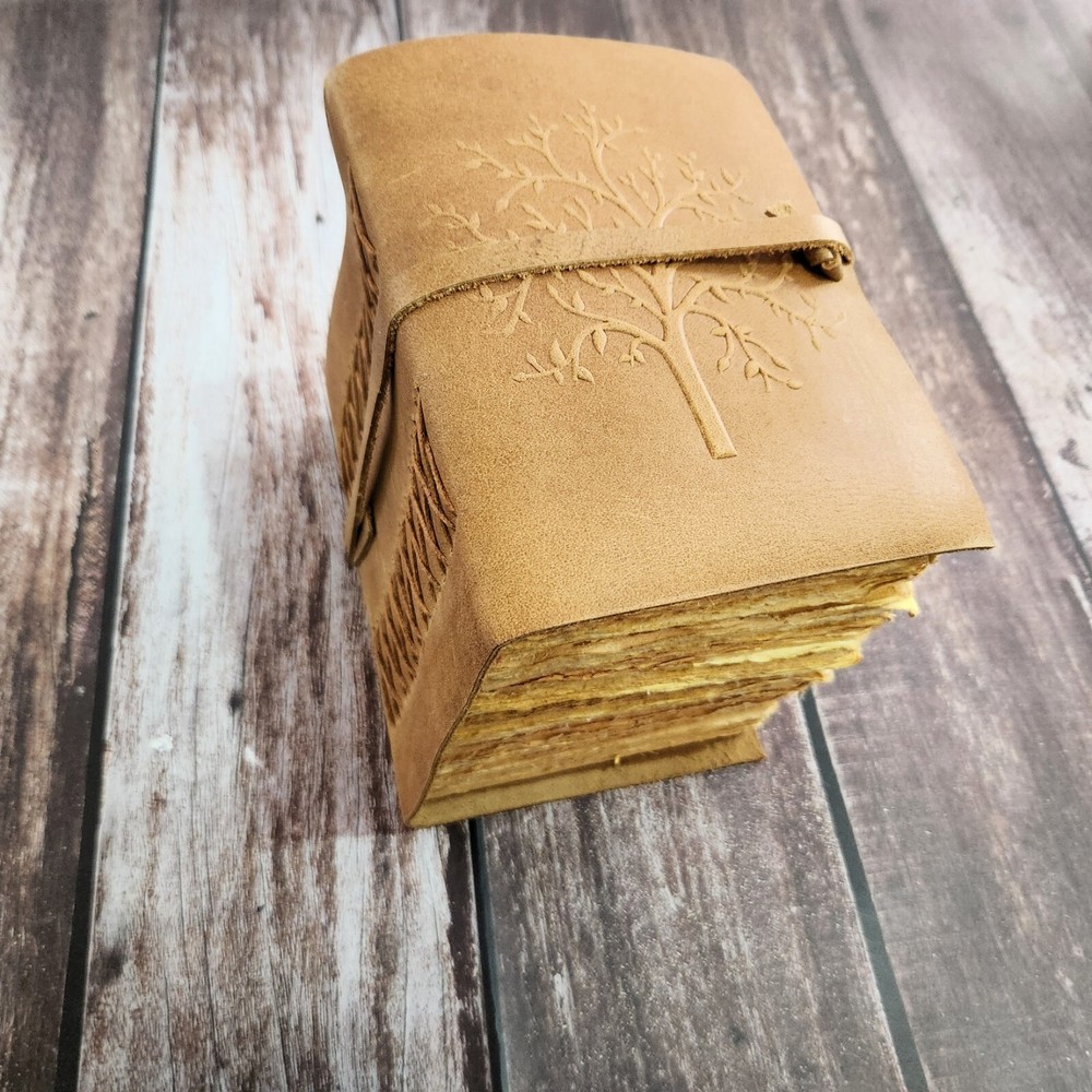 Tree-Embossed Brown Leather Journal with Deckle Pages - Sketchbook or Wedding Gift
