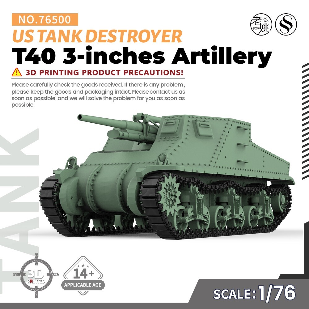 OO Gauge 1/76 Military Model Kit US T40 3-inches Artillery Tank Destroyer