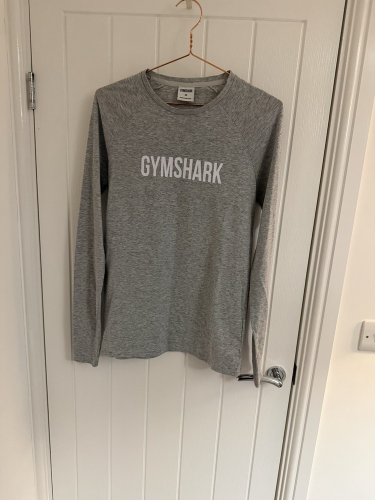 Grey / White Long Sleeve Gymshark Casual Logo T-shirt  - Size XS Men’s VGC