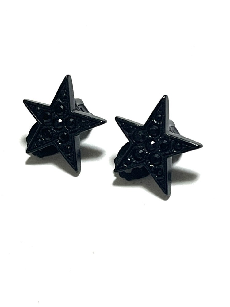 AGATHA Paris Star Rhinestone Clip Earrings Black Vintage Unused